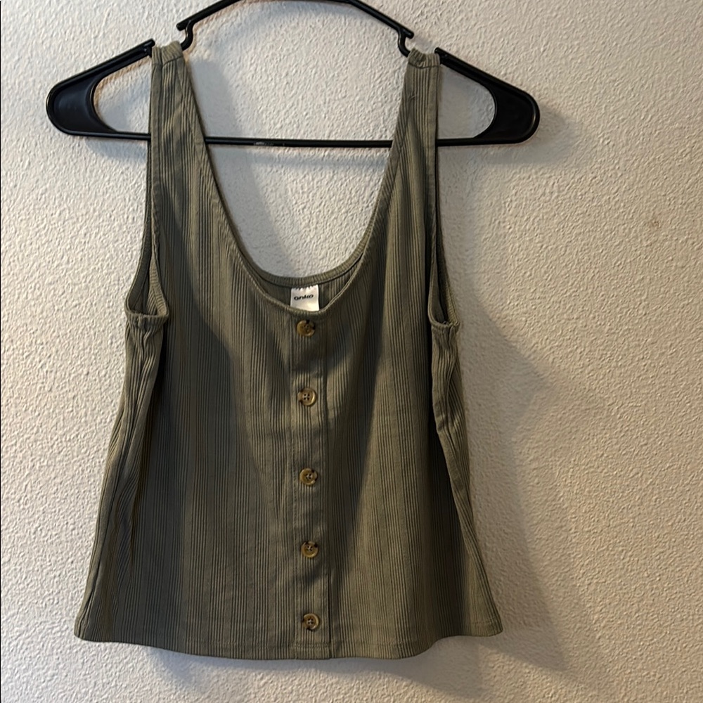 Anko Green Crop Faux Buttoned Tank Top